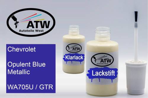 Chevrolet, Opulent Blue Metallic, WA705U / GTR: 20ml Lackstift + 20ml Klarlack - Set, von ATW Autoteile West.
